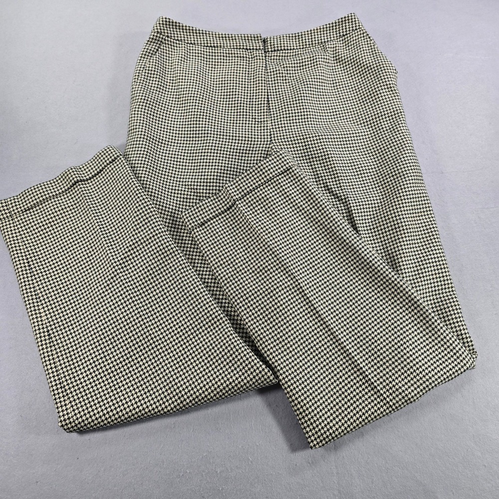 Talbots Womens Size 8 Black Cream Houndstooth Silk Cotton Straight Leg Pants